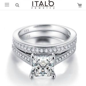 Italo Princess Cut Engagement Rings Sets Silver Bridal Set